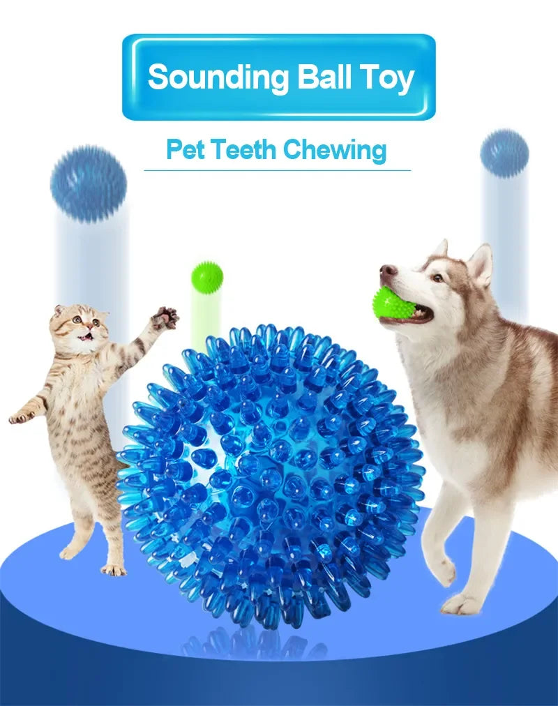 Juguetes para perros y gatos, juguete con sonido para cachorros, Bola de Limpieza de dientes chirriante, entrenamiento de TPR, juguete para masticar dientes de mascotas, bolas de espinas