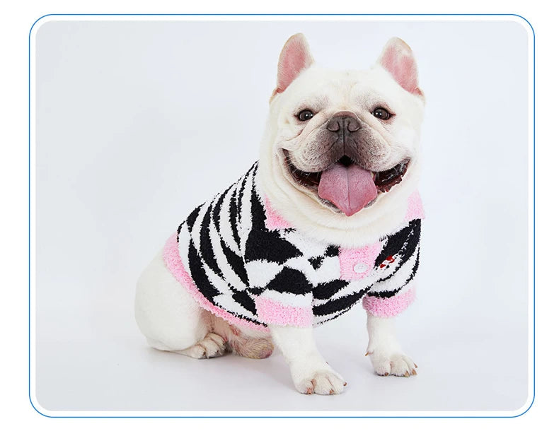 Winter Fleece Dog Sweaters Cat Warm Thicken Fashion Clothing Black and White Rhombus Print Pet Clothes Puppy Dogs Pullover Style