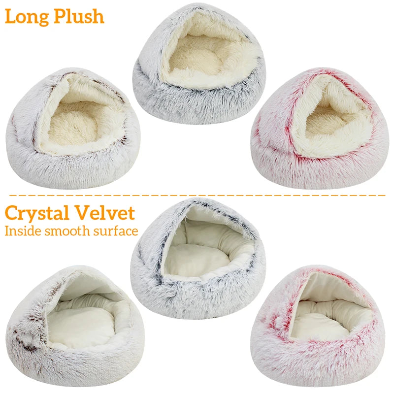 Winter Long Plush Pet Cat Bed Round Cat Cushion Cat House 2 In 1 Warm Cat Basket Cat Sleep Bag Cat Nest Kennel For Small Dog Cat