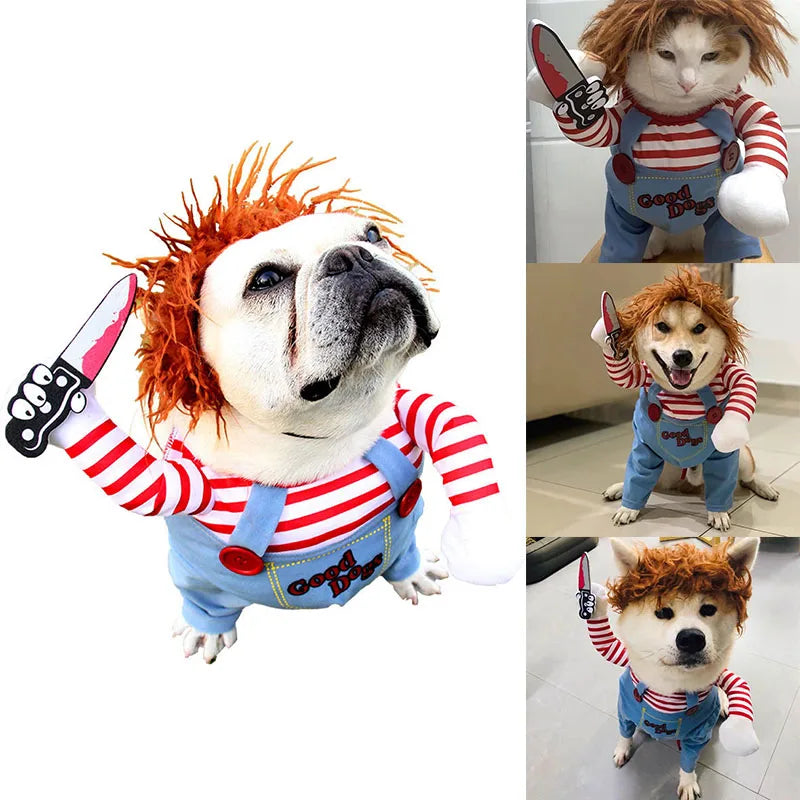 Ropa divertida de Cosplay para perros, disfraz de fiesta para cachorros, conjunto de muñecos mortales para Chihuahua, disfraz de Halloween para perros y gatos S-XL