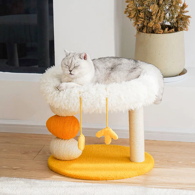 Cat Scratching Posts Pet Climbing Frame with Fleece Bed Nest Winter Warm Cats Cute Chicken Shape Multifunctional House Toy