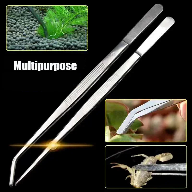 Pincettes en acier inoxydable de 48cm, pour aquarium, plantes aquatiques, outil d'aqaurium, pince incurvée pour plantes aquatiques, pinces d'alimentation pour oiseaux et reptiles