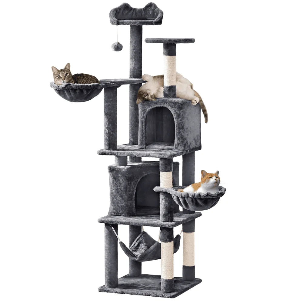 Torres de árbol para gatos de varios niveles con condominio doble para gatos gatitos, gris oscuro, juguetes para gatos, para que los gatos puedan jugar felices en casa