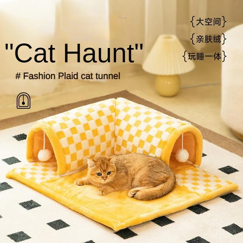 Lit pour chat peut jouer chat Tunnel chien maison lit chaton chien panier lit mignon chat maison tapis maison chenil produits Cama Para Gatos