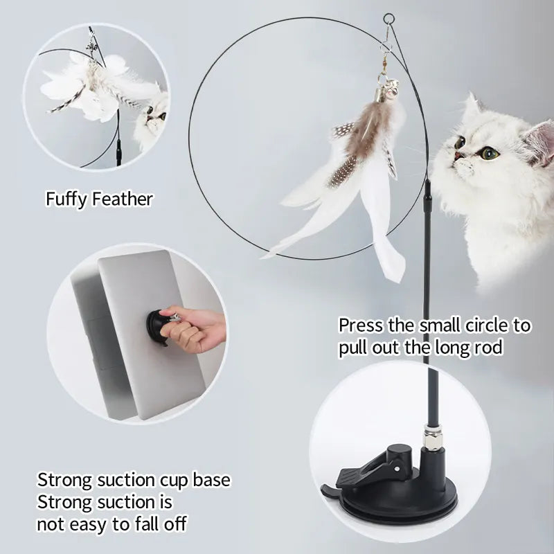 Juguete interactivo para gatos, palo para gato manos libres, juguete para jugar, varita de juguete, ventosa, pájaro/pluma, varita para gato, suministros para mascotas