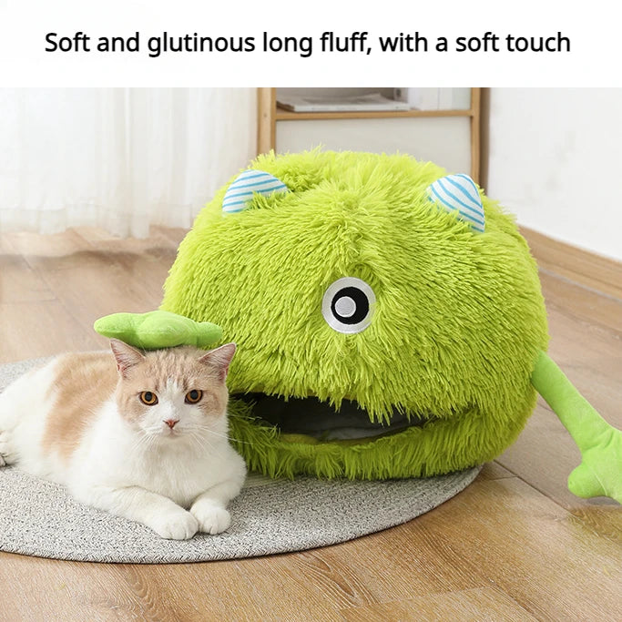 New Product Pet Bed Winter Warm Cat's Nest Plush Monster Pet Villa Detachable Washable Semi Enclosed Cats Den Cartoon Pets House