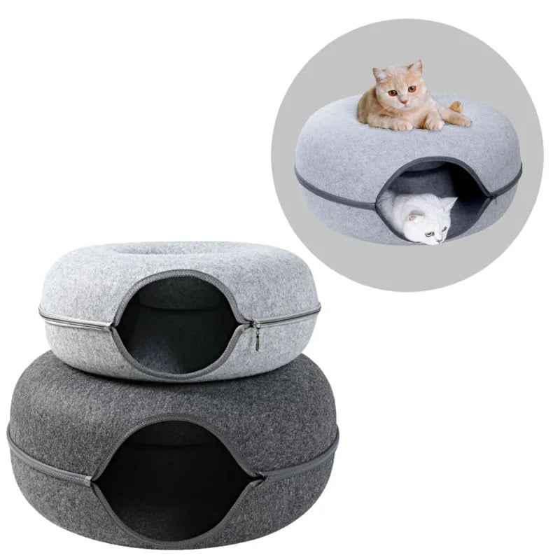 Túnel de Gato Donut, juego interactivo, cama para gato de juguete, doble uso, hurones, cama de conejo, túneles, juguetes de interior, casa para gatos, juguete de entrenamiento para gatitos