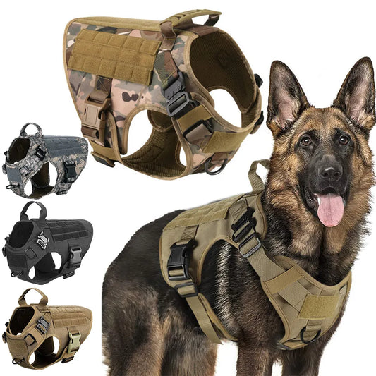 Arnés militar para perros grandes, chaleco de entrenamiento para pastor alemán K9 Malinois, conjunto de arnés y correa tácticos para perros, accesorios