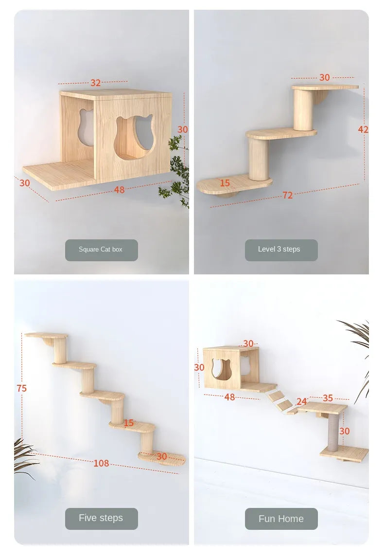 Árbol para gatos, cápsula espacial para pared, marco de escalada, Villa, pasillo de aire, plataforma de túnel de juguete para gatos, productos para mascotas montados en la pared de madera maciza