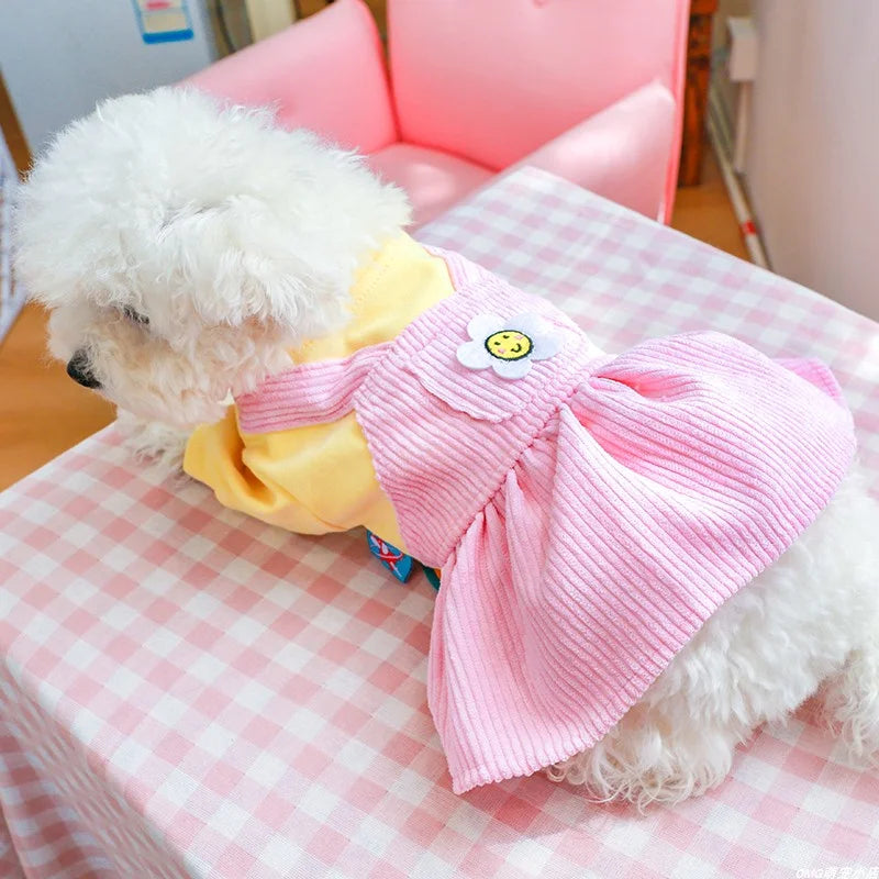 Ropa para mascotas, vestido de princesa de girasol rosa cálido y grueso para otoño e invierno, adecuado para perros pequeños y medianos, 1 ud.