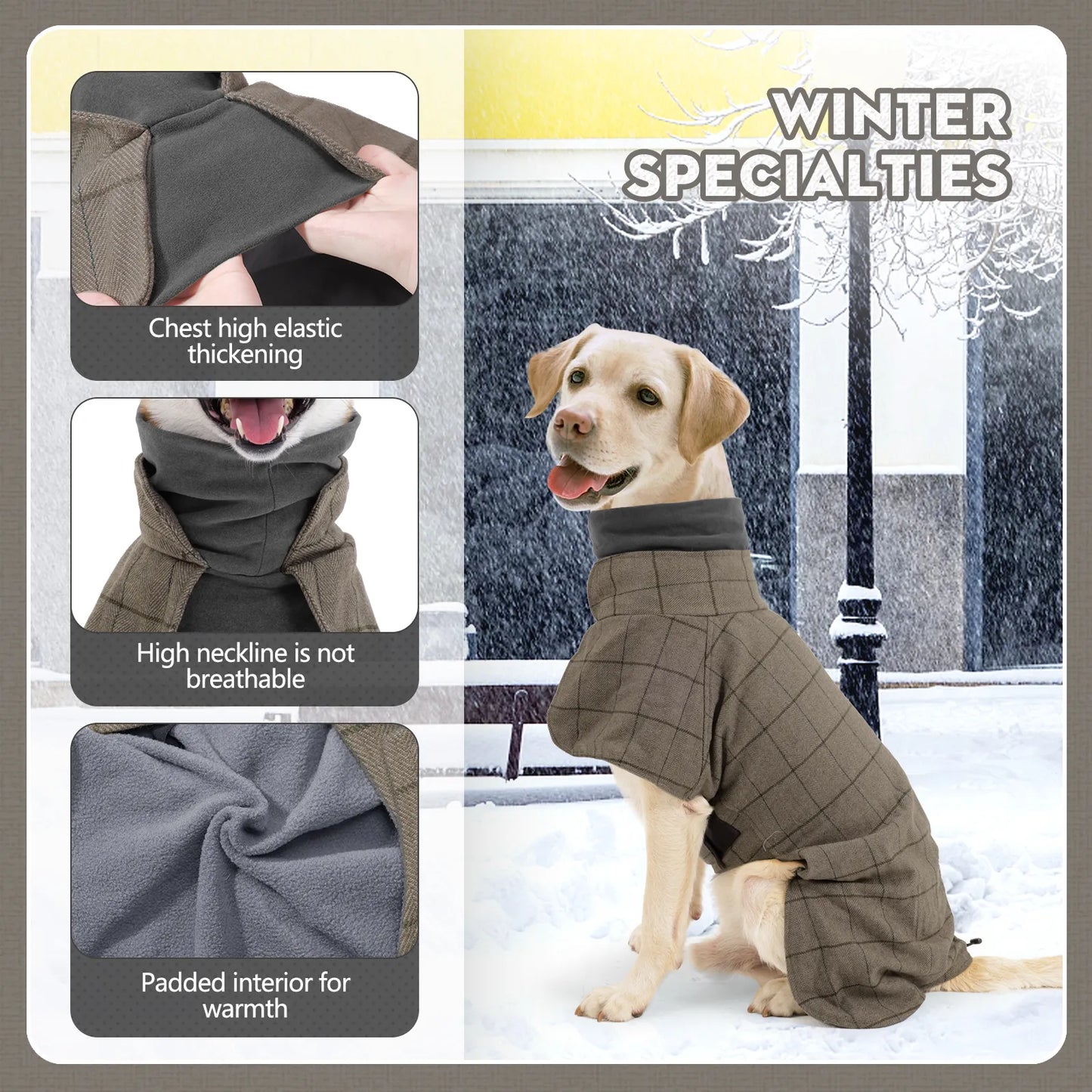 Chaqueta para perros a cuadros a prueba de viento para perros machos Estilo británico Otoño Invierno Abrigo cálido para perros Forro polar Vestido formal de vacaciones ajustable Estilo de moda