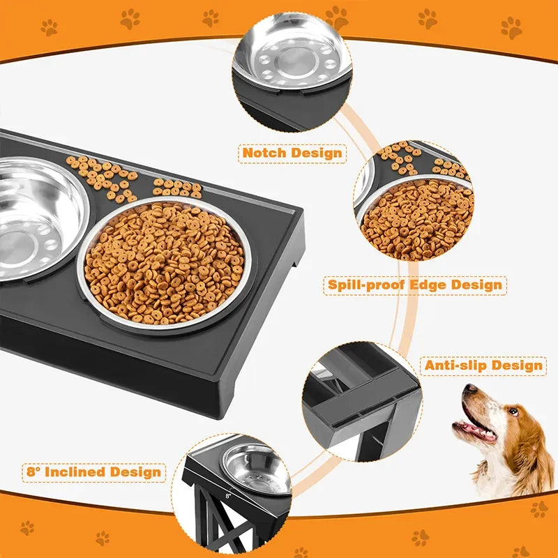 Support de bols Double surélevé pour chien, 3 hauteurs réglables, bol à alimentation lente pour animaux de compagnie, moyen et grand chien, mangeoires de nourriture et d'eau surélevées, Table