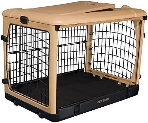 Pet Gear Caisse en acier à 4 portes « The Other Door » pour chiens/chats avec porte de style garage, comprend un lit en peluche + un sac de voyage, sans outils