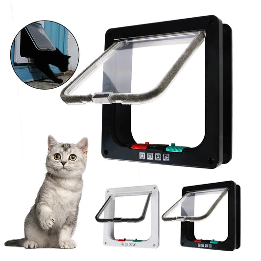 Puerta con solapa de seguridad de plástico ABS con cerradura de 4 vías, suministros para mascotas pequeñas, puerta de seguridad para cachorros y gatos, puerta con solapa para perros, gatos y gatitos