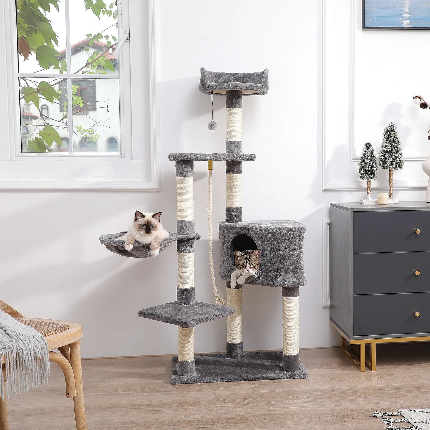 Juguetes de árbol para gatos, poste rascador para gatos, sisals naturales, torre de actividades para gatitos, soporte para condominio, muebles de lujo para gatos pequeños y medianos