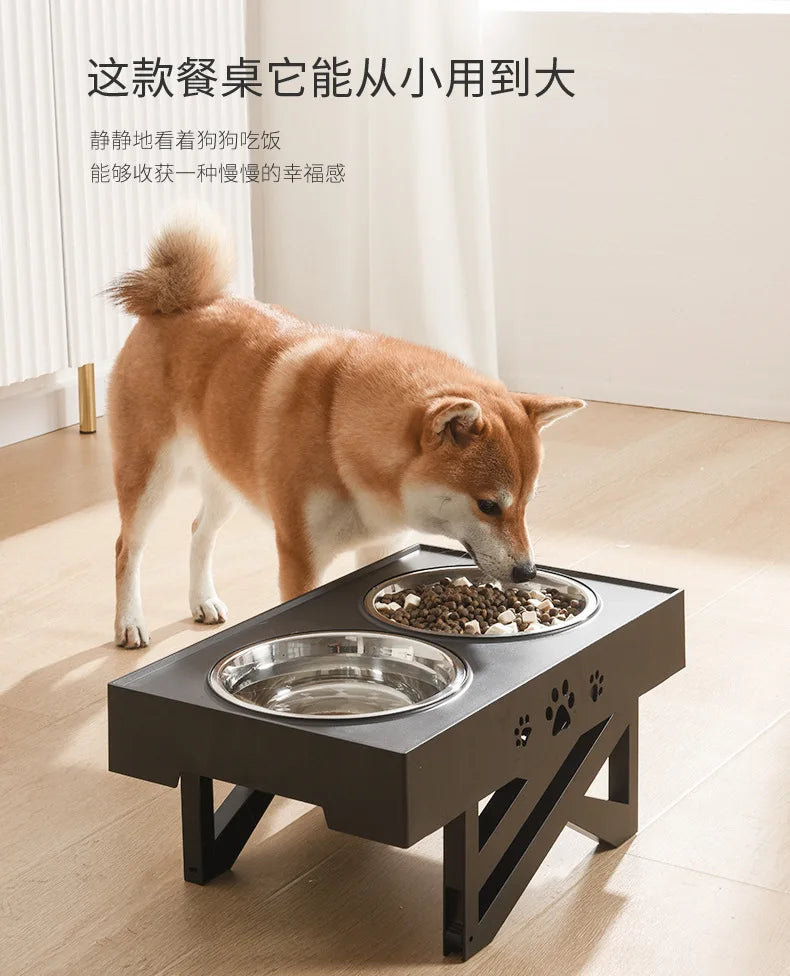 Adjustable Elevated Feeder Dog Double Bowls Pet Feeding Raise Cat Food Water Bowls with Stand Stainless Steel Lift Tabel