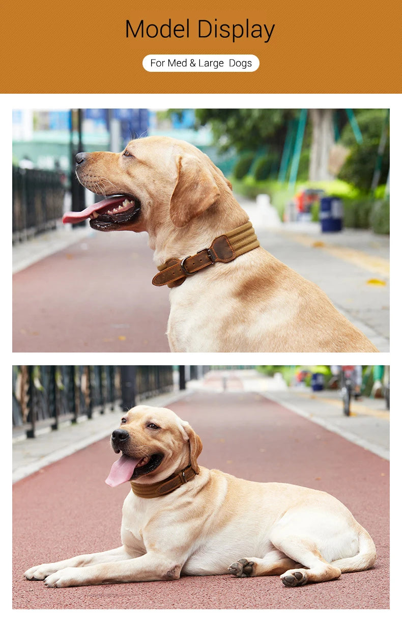 Collar táctico para perros grandes de cuero de vaca, ajustable, duradero, para mascotas, sin escape, sin tirones, para Labrador Doberman, accesorios, estilo de moda