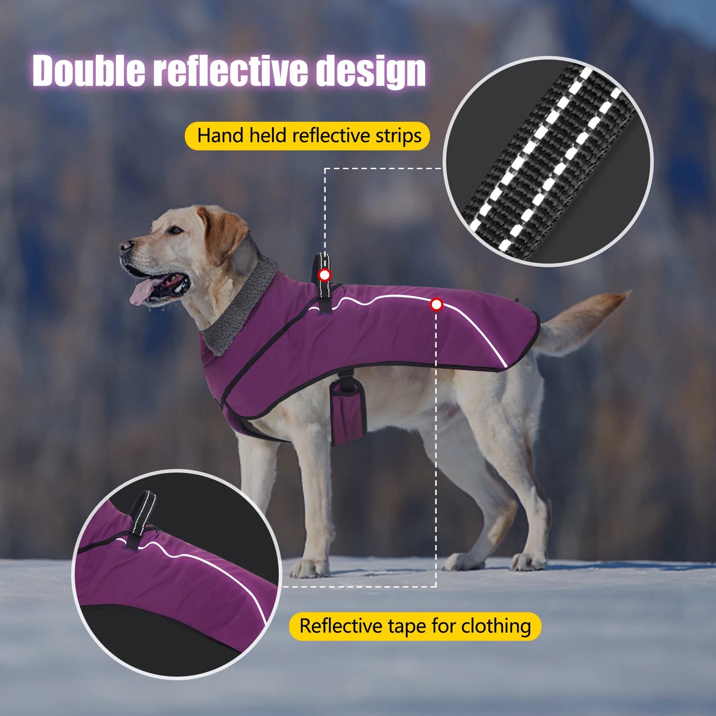 Winter Dog Clothes Jacket for Medium Large Dog Waterproof Warm Dog Coat Thicken Adjustable Safety Snow Pet Outdoor Jacket Hiking