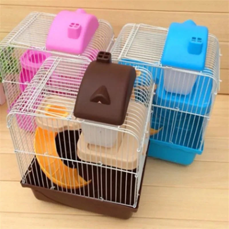 Cage métallique en forme de Villa à deux étages avec bol d'alimentation, petit château de jouet de patinage à roulettes, Cage à Hamster à Double couche