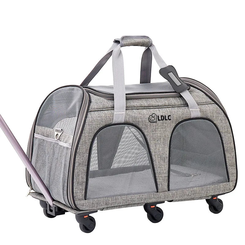 Boîtier de chariot pour animaux de compagnie, roue universelle détachable, respirant, pliable, grande capacité, sac pour chien et chat, transport pour 15kg