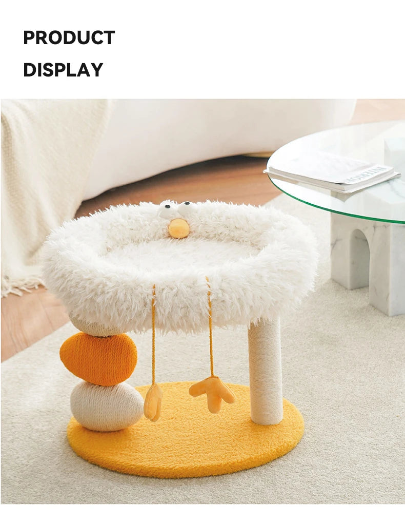 Cat Scratching Posts Pet Climbing Frame with Fleece Bed Nest Winter Warm Cats Cute Chicken Shape Multifunctional House Toy