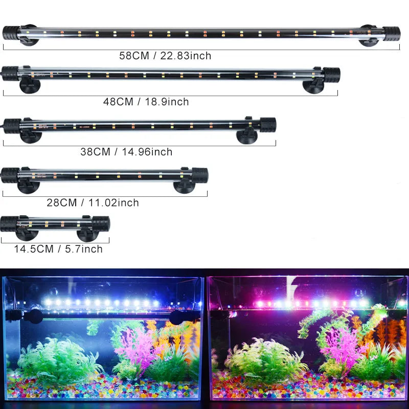 Luz de acuario de 14-58CM, lámpara de luz sumergible para pecera, luces LED subacuáticas impermeables, iluminación para acuario