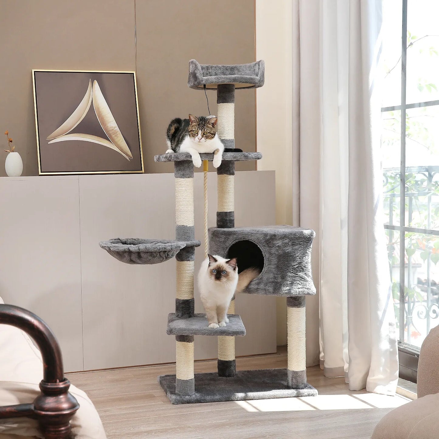 Juguetes de árbol para gatos, poste rascador para gatos, sisals naturales, torre de actividades para gatitos, soporte para condominio, muebles de lujo para gatos pequeños y medianos