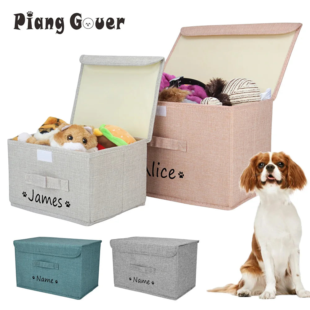 Cesta de almacenamiento de ropa para perros personalizada, caja de almacenamiento plegable para juguetes para mascotas, nombre personalizado, ropa con forma de pata, zapatos con tapa, contenedor para mascotas con identificación personalizada