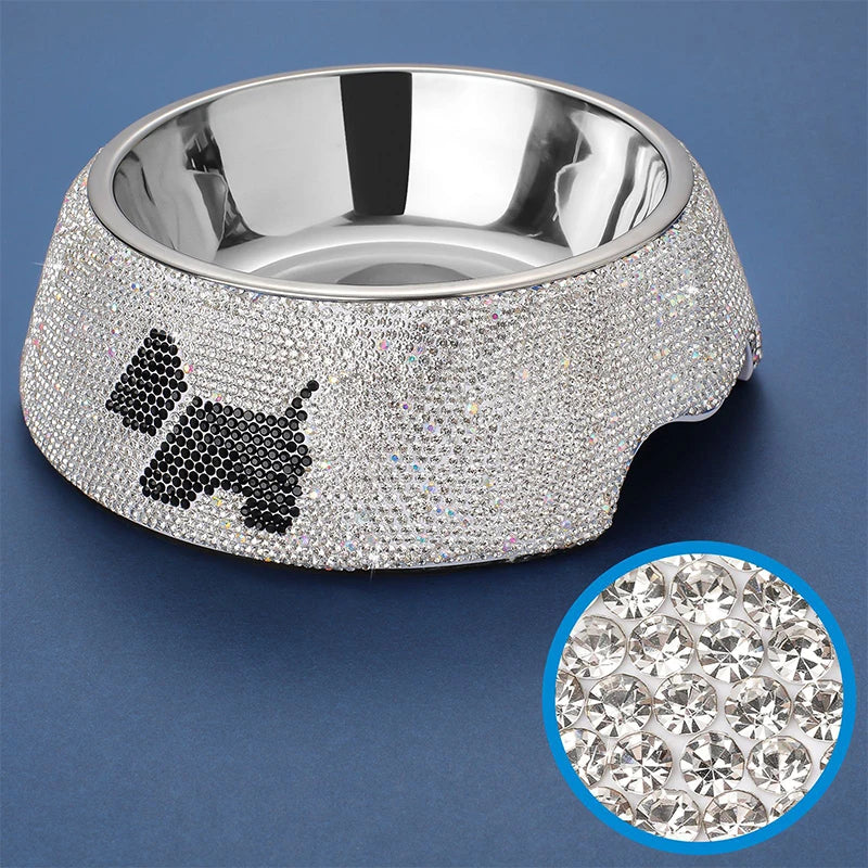 Bols de luxe antidérapants en strass pour chiens, bols d'alimentation, buveurs en acier inoxydable, mangeoires pour animaux de compagnie, fournitures pour animaux de compagnie, chiens et chats