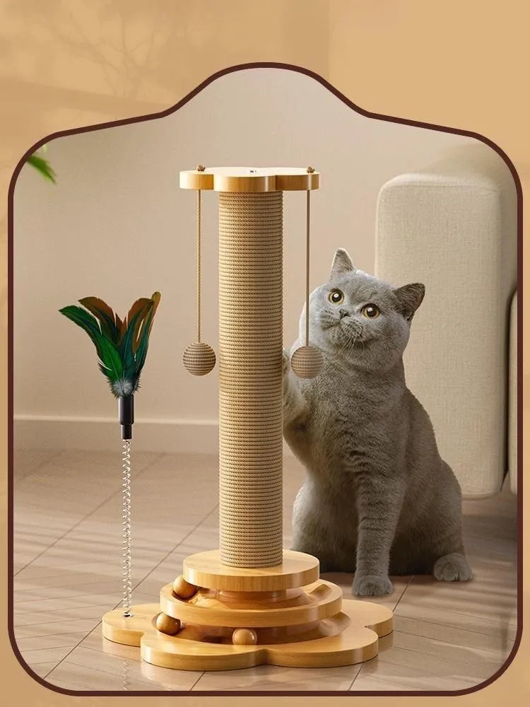 Juguete para gatos, plataforma giratoria de madera maciza para gatos, divertidas bolas de palo para gatos, tabla de rascado de Sisal duradera, suministros para gatos, columna de agarre para gatos