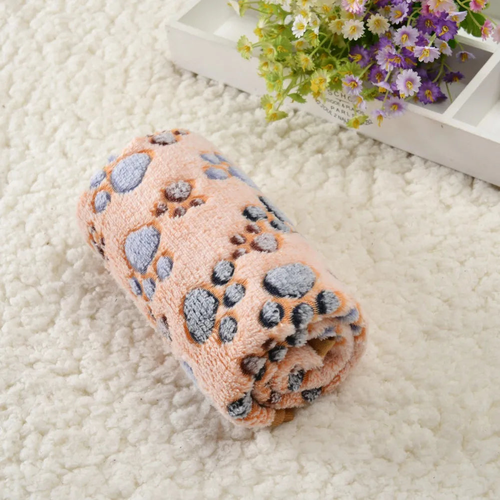 Non-Slip Pet Blanket Dog Mat All Season Warm All-Purpose Soft Cat Sleeping Mats With Puppy Footprints Plush Kitten Bed