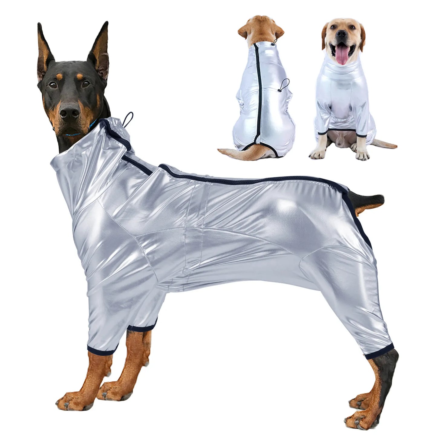 Waterproof Dog Jumpsuit for Girl or Boy Dogs Warm Spring Pet Clothes for Medium Big Breed Closed Belly Silver Space Dog Costume