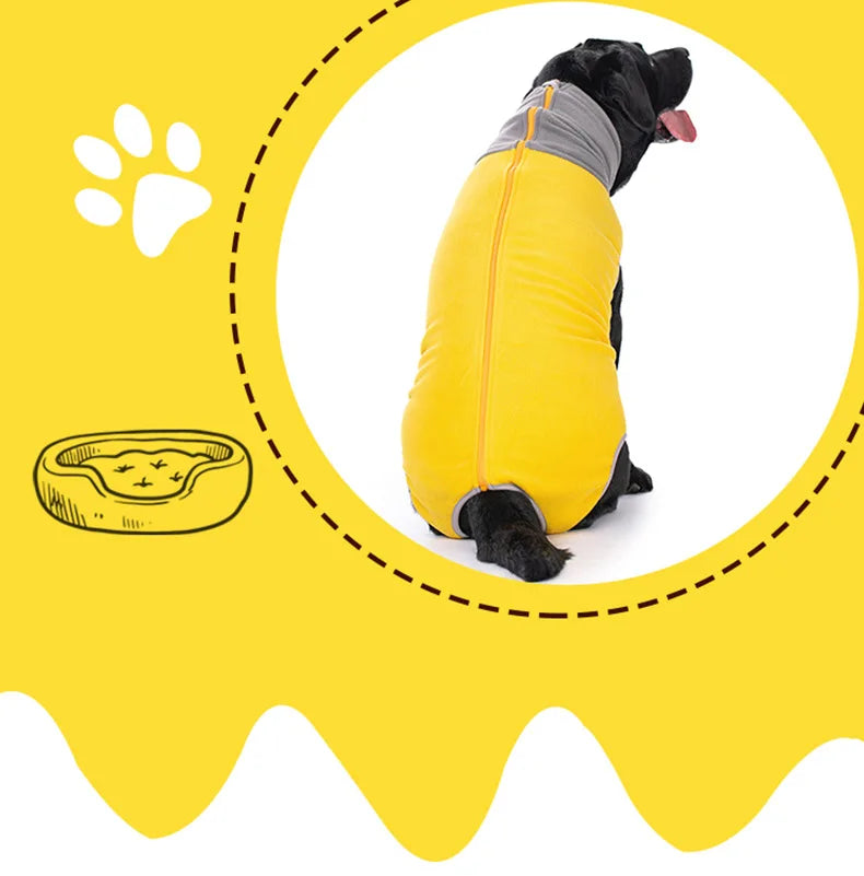 Winter Dog Recovery Suit Back Zipper Fleece Dog Clothes Cuttable Closed Tummy Sleeveless Turtleneck Pet Jumpsuit for Large Dogs Fashion Style