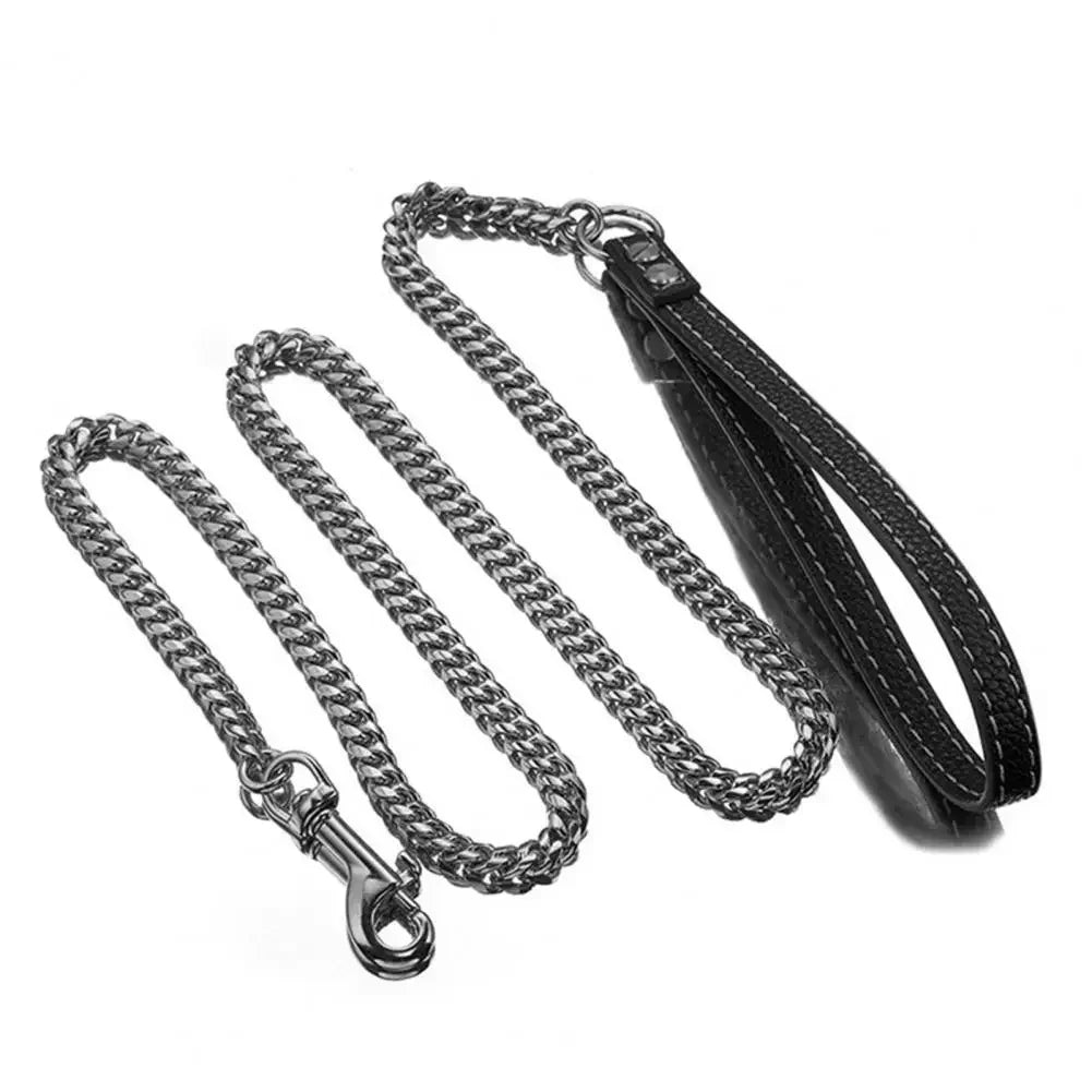 Traction Leash Faux Leather Strong Metal Cuba Stainless Steel Pet Chain for Dog Accessories