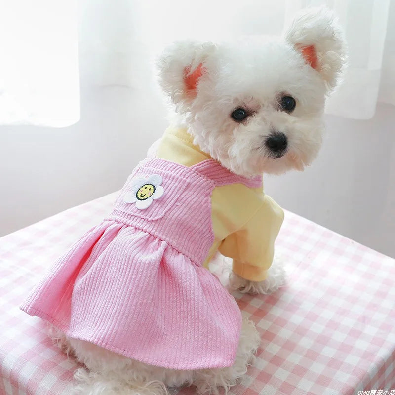 Ropa para mascotas, vestido de princesa de girasol rosa cálido y grueso para otoño e invierno, adecuado para perros pequeños y medianos, 1 ud.