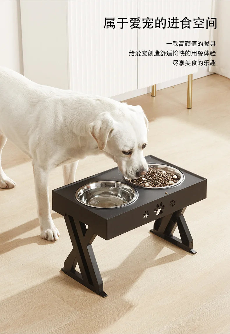 Adjustable Elevated Feeder Dog Double Bowls Pet Feeding Raise Cat Food Water Bowls with Stand Stainless Steel Lift Tabel