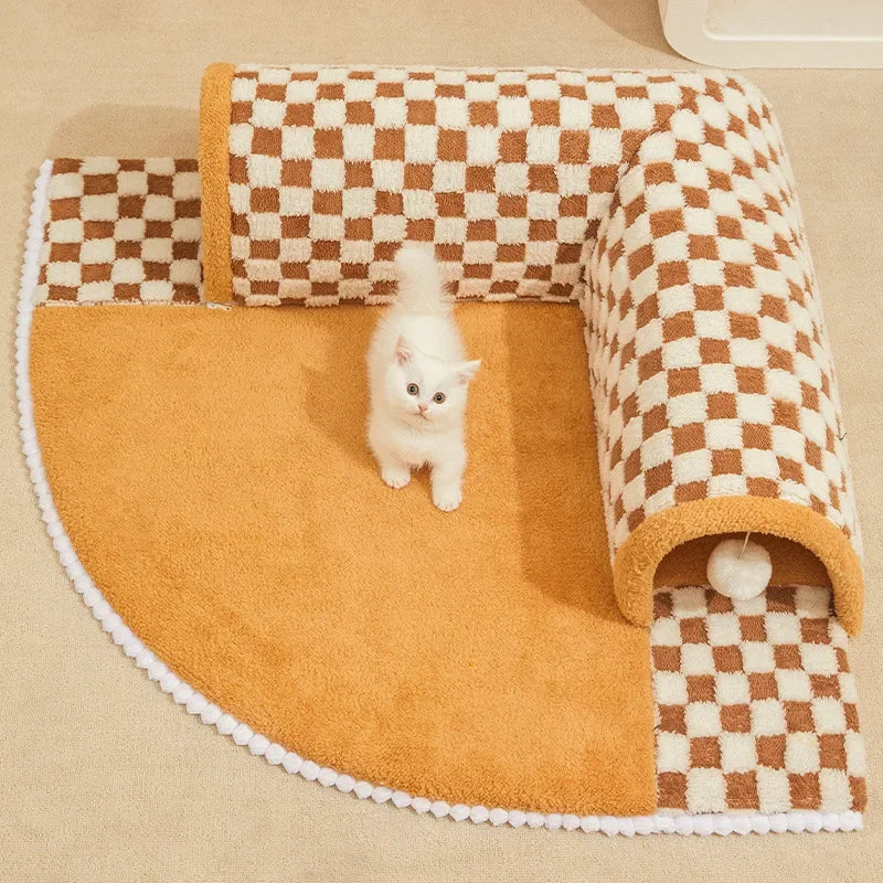 Nid Tunnel pour chat, lit chaud amovible et lavable, abri pour chat, maison fermée, tapis d'automne et d'hiver, fournitures pour animaux de compagnie, accessoires