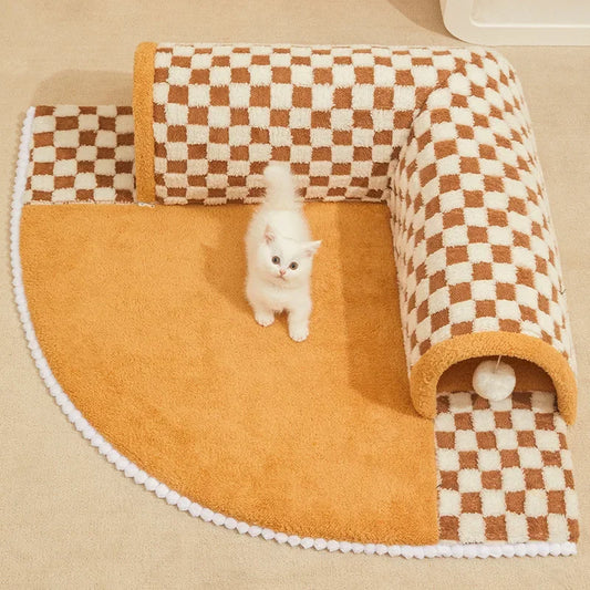 Nid Tunnel pour chat, lit chaud amovible et lavable, abri pour chat, maison fermée, tapis d'automne et d'hiver, fournitures pour animaux de compagnie, accessoires