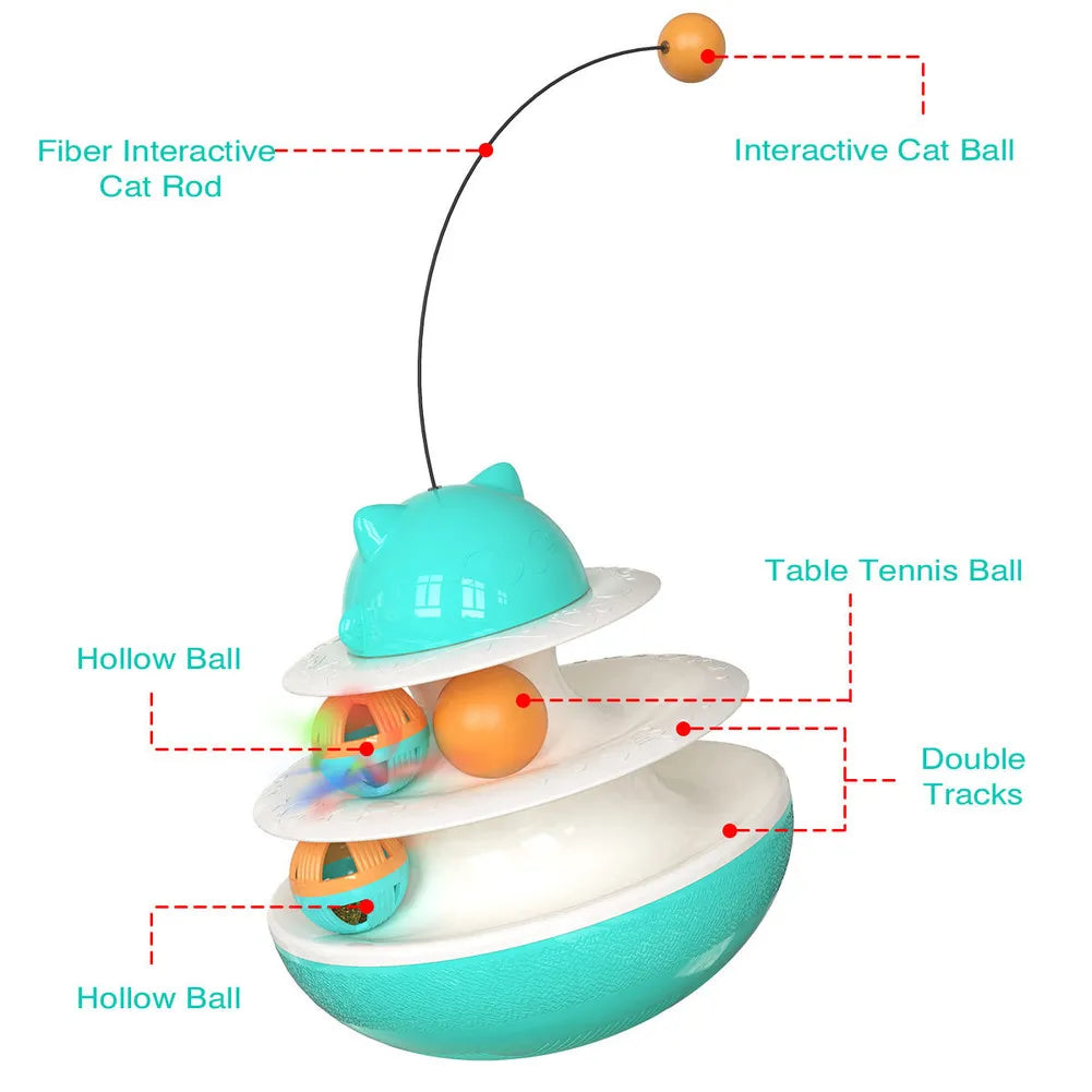 Juguetes para gatos, bola interactiva para mascotas, juguete con fugas para gatos con bolas de túnel de doble rodamiento y varita de burla para gatitos y cachorros para mascotas