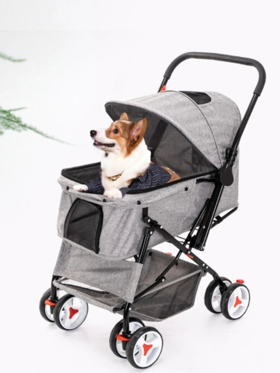 Poussette pour chien à 4 roues avec frein poussette pour animaux de compagnie réversible pour chiens de petite et moyenne taille chariot pour chat transporteur pour chat