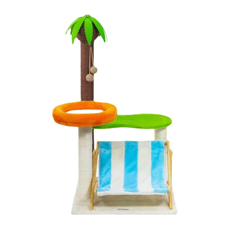 43.3 Inch Cat Coconut Tree Deck, Cat Tree Tower Condo Furniture Plush Apartment Cat Tree