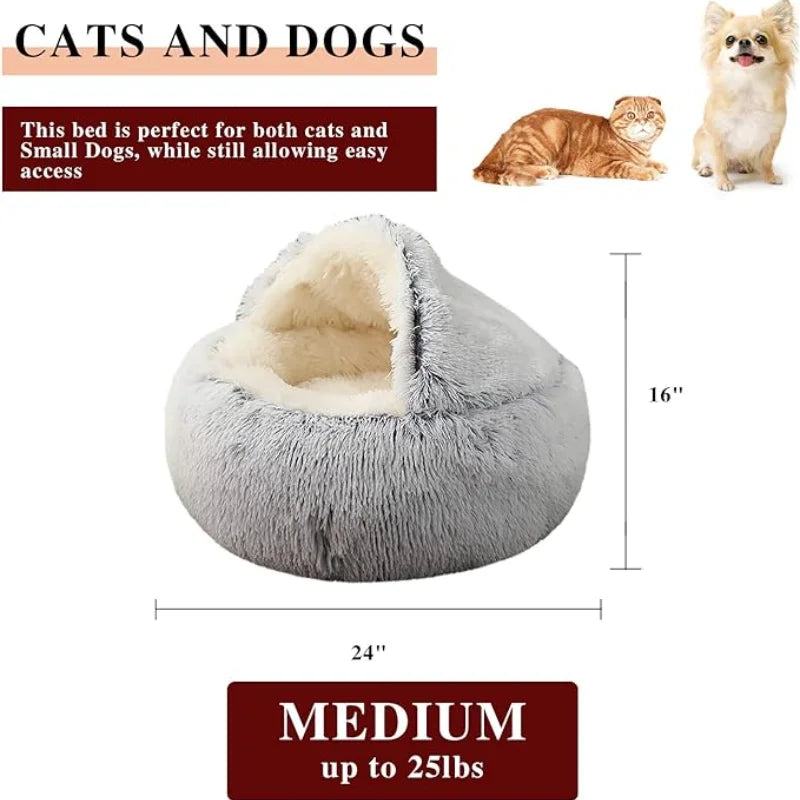 S-3XL Plush Round Calming Cat Bed Round Plush Fluffy Pet Bed for Cat Warm Dog Bed for Small Medium Dog Machine Washable Dog Sofa