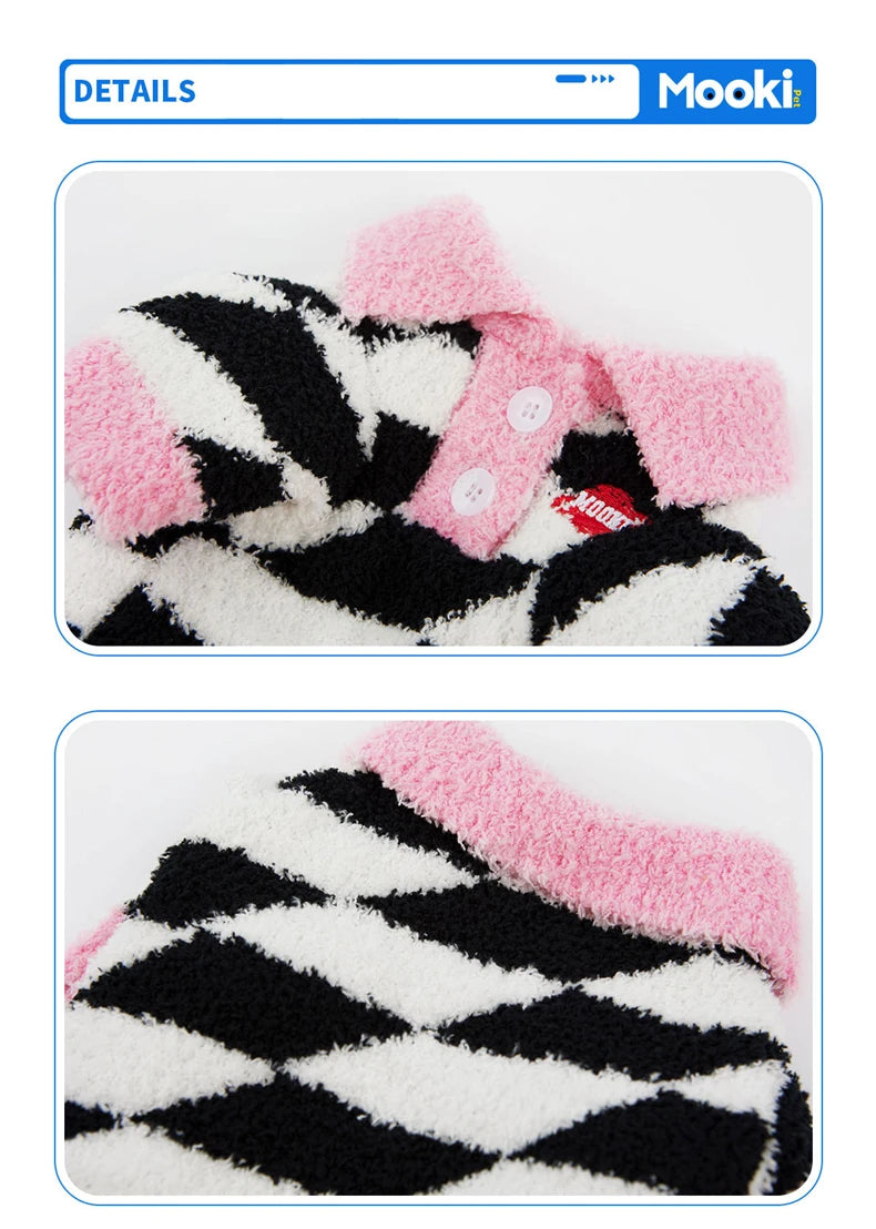 Winter Fleece Dog Sweaters Cat Warm Thicken Fashion Clothing Black and White Rhombus Print Pet Clothes Puppy Dogs Pullover Style