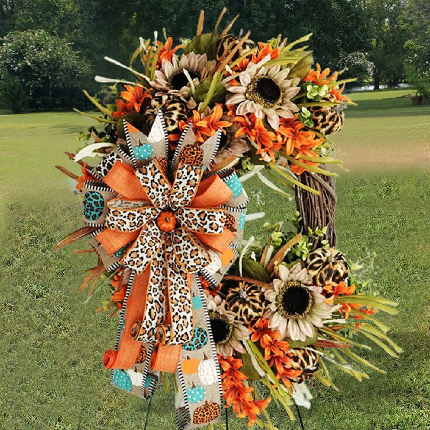 Artificial Plant Front Decoration Leopard Garland Sunflower Door Hanging