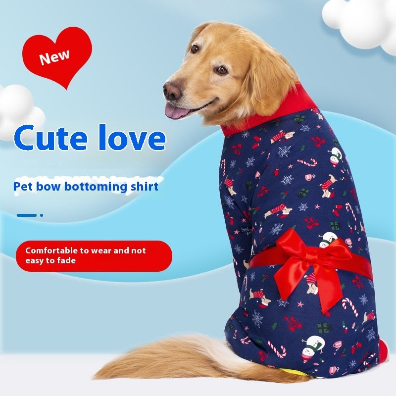 Pyjama Anti-fourrure, décoration avec nœud, vêtements pour animaux de compagnie à quatre pattes pour gros chien