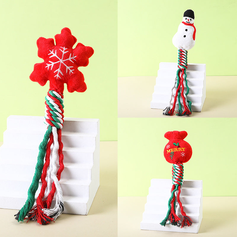 3 uds cuerda de algodón de Navidad juguete de peluche para mascotas Molar Bite dibujos animados Self Hi perro juguete gato suministros 