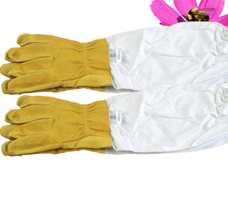 BeeWARE White Polyester Cotton Sheepskin Gloves Anti-bee Gloves Yellow White