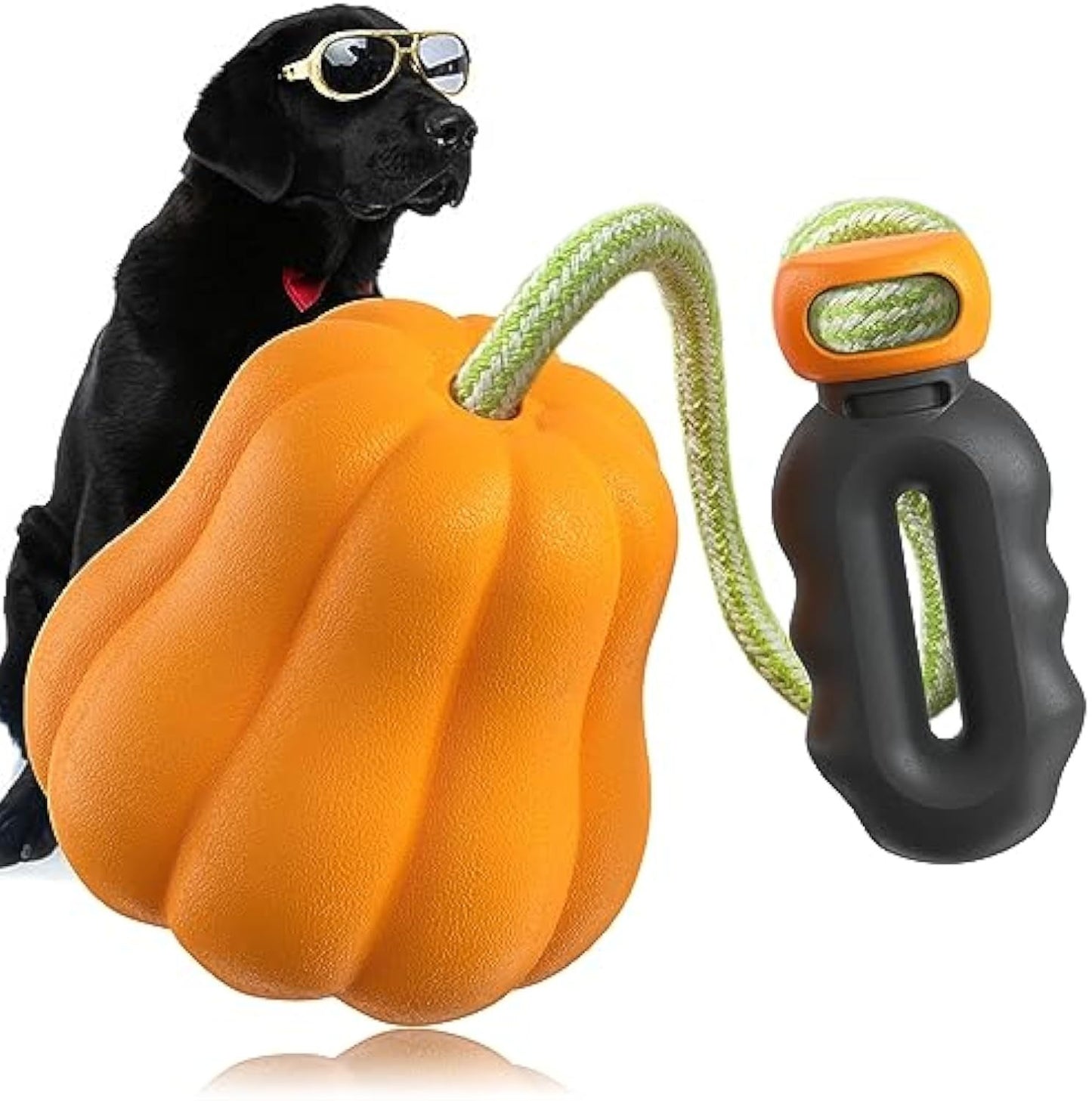 Juguete premium para perros de Halloween: lanzador de calabaza amarillo con cordón para una diversión chirriante 