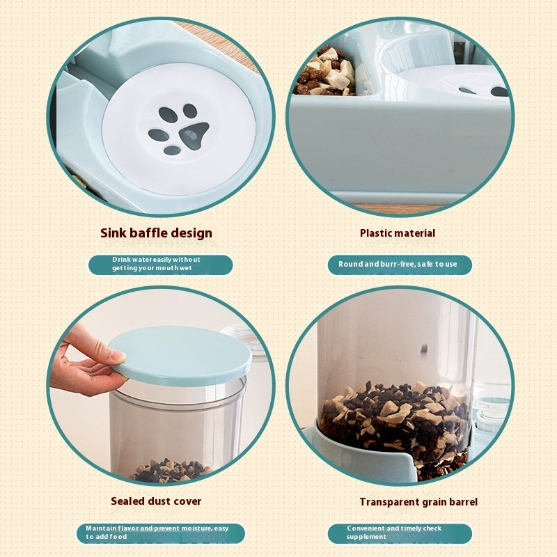 Distributeur automatique d'eau pour animaux de compagnie, support de nourriture pour chat intégré, bol double bol à boire pour animaux de compagnie