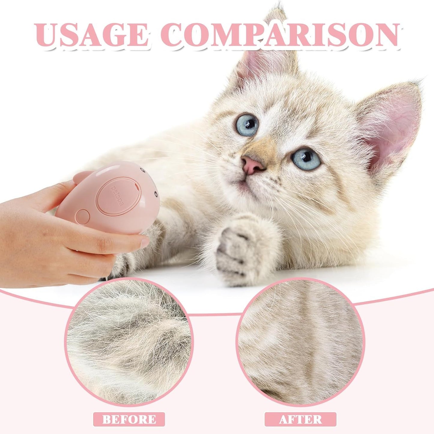 Whale Cat Steam Brush-3 In 1 Steamy Cat Brush, Rechargeable Steamy Pet Brush Self Cleaning Cat Groom Brush Silicone Spray Cat Steamer Brush For Massage, Pet Hair Removal Comb For Cats Dog